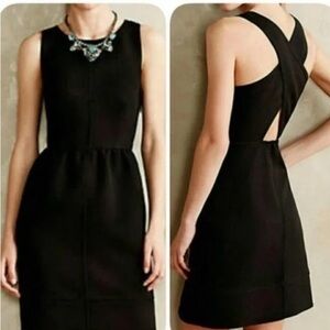 NWT Maeve Anthropologie Rokin Cross Back Jacquard Mini Black Dress Size 8